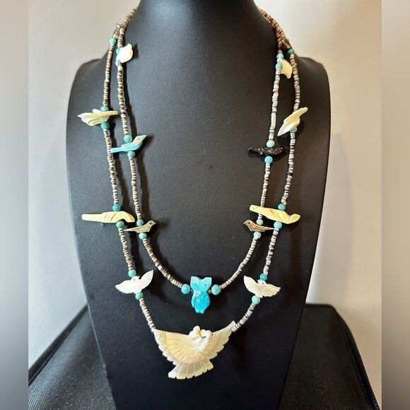 Amazing Zuni-style Fetish necklace with heishi shell, turquoise, stone beads! - Picture 14 of 16